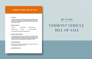 Vermont Vehicle Bill of Sale Template