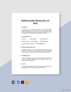 Rhode Island Vehicle Bill of Sale Template