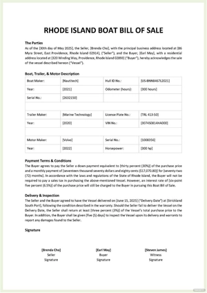 Rhode Island Boat Bill Of Sale Template