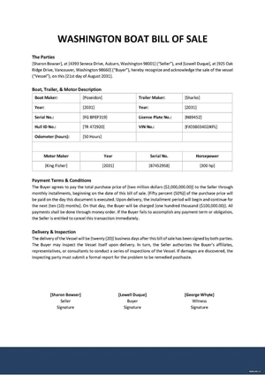 Washington Boat Bill Of Sale Template