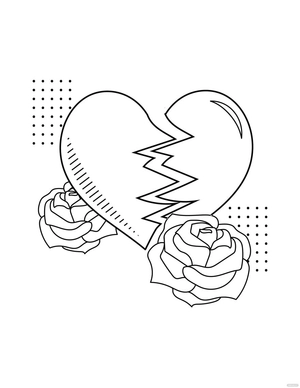 Broken Heart and Roses Coloring Page