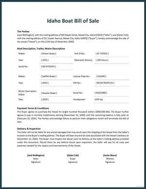 Idaho Boat Bill of Sale Template