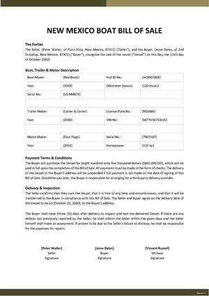 New Mexico Boat Bill of Sale Template