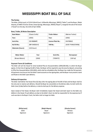 Mississippi Boat Bill of Sale Template