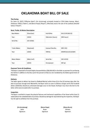 Oklahoma Boat Bill of Sale Template