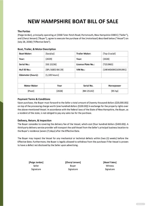 New Hampshire Boat Bill of Sale Template
