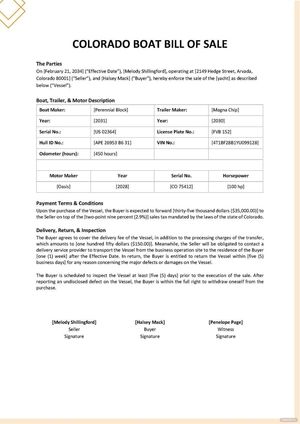 Colorado Boat Bill of Sale Template