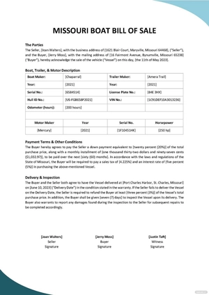 Missouri Boat Bill Of Sale Template