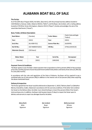 Alabama Boat Bill Of Sale Template