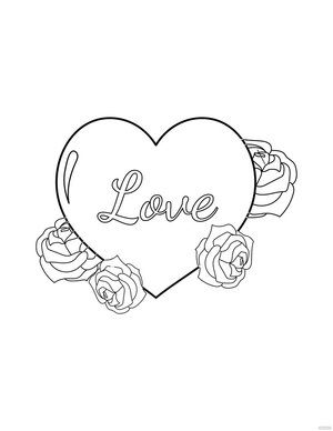 Love and Flower Heart Coloring Page
