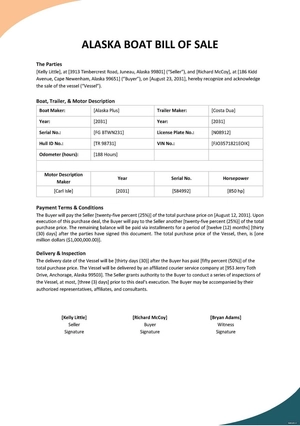 Alaska Boat Bill of Sale Template