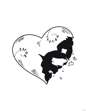 Broken Emo Heart Coloring Page