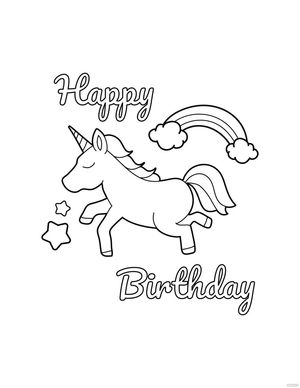 Happy Birthday Unicorn Coloring Page