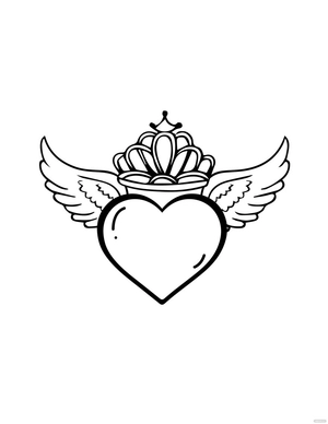 Heart With Wings And Crown Drawing