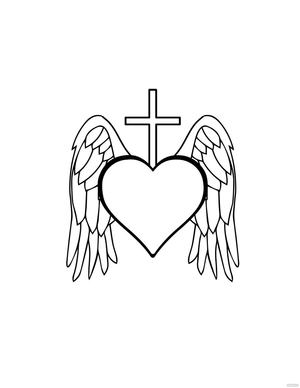 Heart With Wings And Cross Drawing