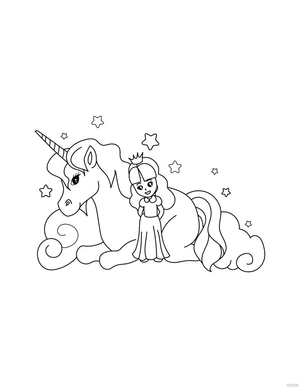 Princess Unicorn Coloring Page