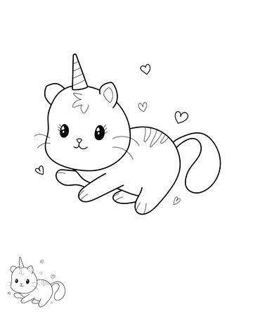 Free Unicorn Kitty Coloring Page Template to Edit Online