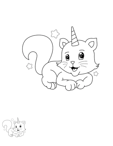 Free Unicorn Cat Coloring Page Template to Edit Online