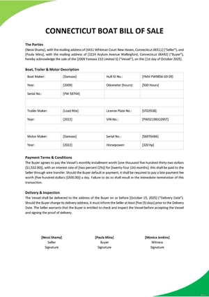 Connecticut Boat Bill of Sale Template