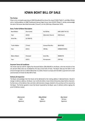 Iowa Boat Bill of Sale Template