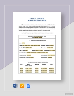 Reimbursement Form Medical Expenses Template