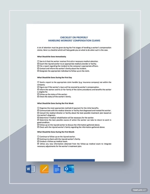 Checklist Worker's Compensation Claims Template