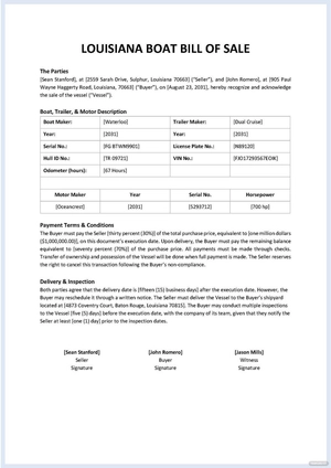 Louisiana Boat Bill of Sale Template