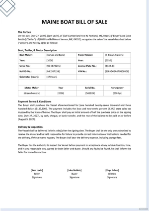 Maine Boat Bill of Sale Template
