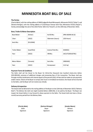 Minnesota Boat Bill of Sale Template