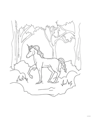 Forest Unicorn Coloring Page