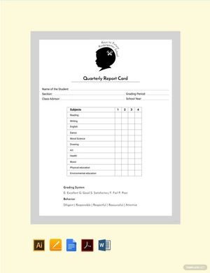Kindergarten Quarterly Report Card Template