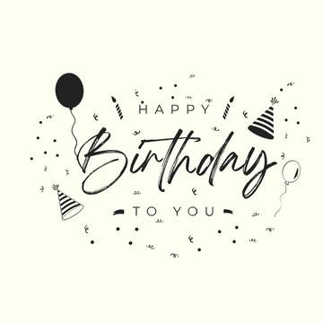 Free Black and White Happy Birthday Clipart Template to Edit Online