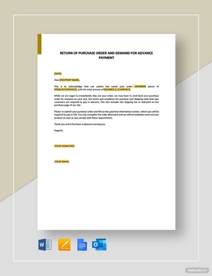 Return of Purchase Order and Demand for Advance Payment Template
