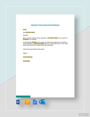 Request for Character Reference Template
