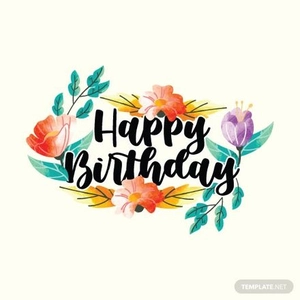 Watercolor Floral Happy Birthday Vector