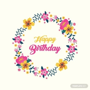 Floral Wreath Happy Birthday Vector