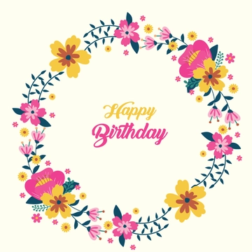 Free Floral Wreath Happy Birthday Clipart Template to Edit Online