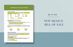 New Mexico Bill of Sale For Car Template