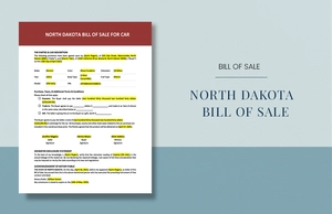 North Dakota Bill of Sale For Car Template