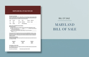 Maryland Bill of Sale For Car Template