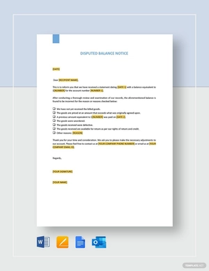 Disputed Balance Notice Template Disputed Balance Notice Template