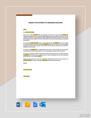 Request for Payment of Unearned Discounts Template