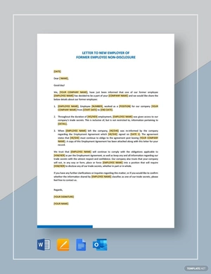 Letter to New Employer of Former Employee Non-Disclosure