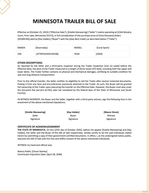 Minnesota Trailer Bill of Sale Template