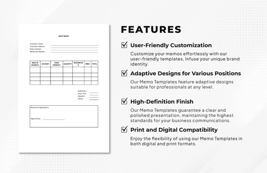 Blank Printable Debit Memo Template