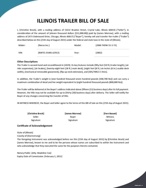 Illinois Trailer Bill of Sale Template