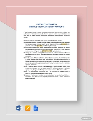 Action to Improve Collection of Accounts Checklist Template