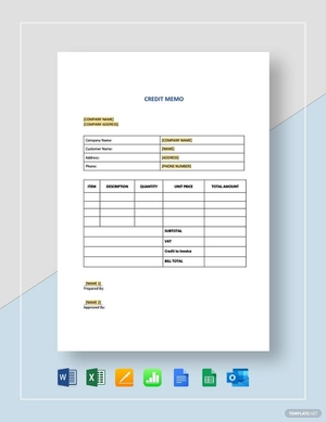 Credit Memo - Excel Template