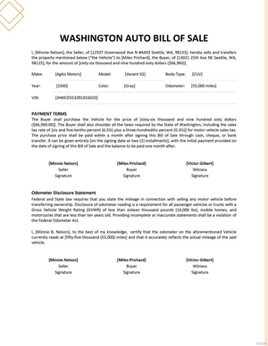 Washington Auto Bill of Sale Template