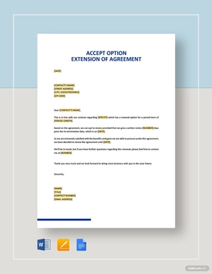 Accept Option Extension of Agreement Template
